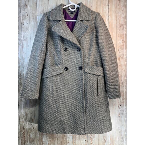 Tommy Hilfiger Tweed Coat Womens M Gray Double Breasted Peacoat Fall Wool Blend‎ - Picture 1 of 8